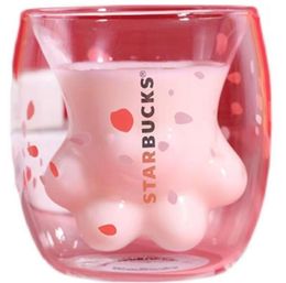 2024 Creative (Boisson) Starbucks Cat Claw Cup Double verre Mode simple rose violet citrouille Festival du porno cadeau tasse à café Petite tasse d'abeille