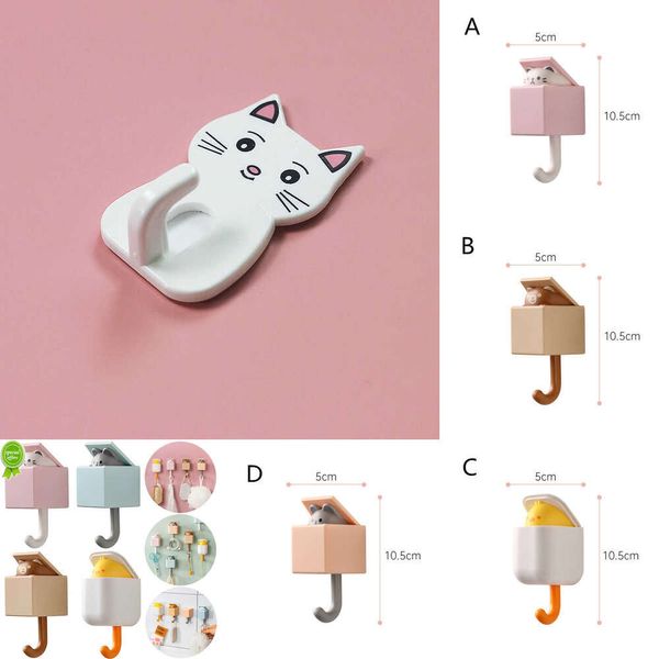 2024 Crochets muraux créatifs en forme de chat, auto-adhésifs pour porte de salle de bain, clés, porte-serviette, parapluie, porte-manteau, crochet de décoration de salle