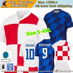 2024 Croatie Soccer Jersey Nouveau 2024 Croatie National Team Modric Kovacic Pasalic Giras de football périisique Men Kit Kit Set Home White Away Blue Men Size S-4xl Uniforme