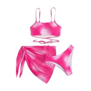 2024 Cross Border Tie Dyed Bikini-badpak voor dames driedelige mesh-rok Split bikini Amazon-badpak in Europa en Amerika
