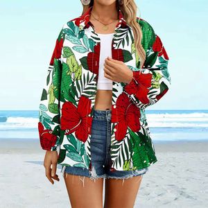 2024 Cross Border Damesshirt met lange mouwen Polyester Lente/Zomer Damesshirt Gedrukt Amazon Independent Station Hot Selling Top