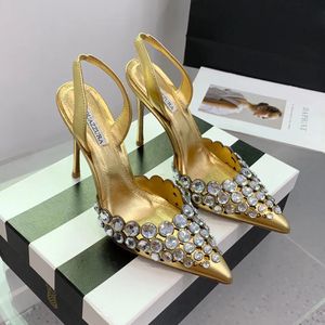 2024 Escarpins ornés de cristaux chaussures sandales à talons aiguilles pour femmes talon Luxurys Designers chaussure habillée évider soirée sandale Slingback