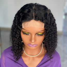 2024 Curly Bob Human Hair 4x4 Zwitserse kanten sluiting Pruiken voor vrouwen Groothandel Natuurlijk Zwart Korte Krullen Perse geverfde pruiken Hoge kwaliteit Afrika 12 inch kleine golfpruik