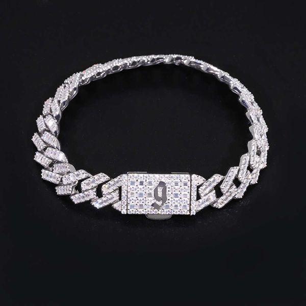 2024 Bracelet de baguette 12 mm personnalisé 925 argent solide feu libre bracelet cubain bracelet hip hop bracelet fin bijoux