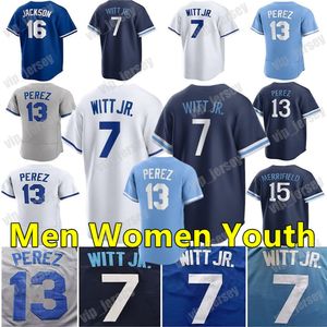 2024 Custom Bobby Witt Jr. Baseball Jersey Negro Leagues George Brett Bo Jackson Patrick Mahomes Zack Greinke Aroldis Royals Chapman MJ Melendez Perez Dames Jeugd