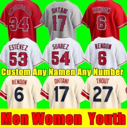 2024 aangepaste Mike Trout Jerseys Anthony Rendon honkbal Giolito Carlos Estevez Ohtani Jose Suarez Noah Syndergaard Andrew Velazquez mannen vrouwen jeugd