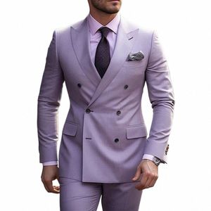 2024 Trajes de hombre púrpura personalizados Doble botonadura Esmoquin Elegante Blazer de boda formal Trajes de fiesta de fiesta 2 piezas Trajes de Hombre N7OT #