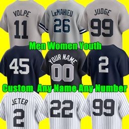 2024 Custom S-4xl Aaron Juge Baseball Jersey Juan Soto Gerrit Cole Anthony Rizzo Derek Jeter DJ Lemahieu Josh Donaldson Yankee Stanton Torres Men Femmes jeunes