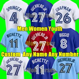 2024 Custom S-4XL Vladimir Guerrero Jr. honkbalshirt Bo Bichette Toronto Alejandro Kirk Alek Manoah Matt Chapman Blue Jays Hernandez Gurriel Jr. mannen vrouwen jeugd