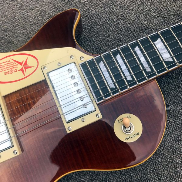 2024 Tienda personalizada, hecha en China, guitarra eléctrica estándar de alta calidad para mano izquierda, diapasón de ébano, herrajes cromados,