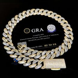 2024 Aangepast 15 mm Ice Out Diamond Cuban Link Bracelet VVS Moissanite 925 Sterling Silver Cuban Link Chain Hiphop Necklace