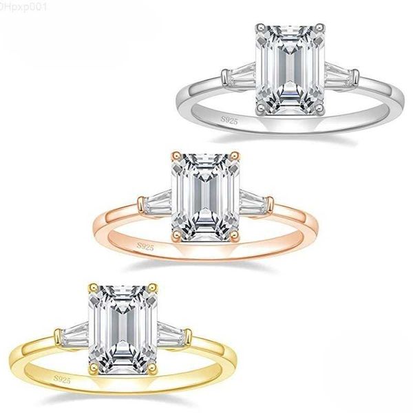 2024 personalizado 18k ouro branco laboratório cultivado diamante anel de noivado 2.5ct esmeralda corte cvd anel jóias para mulher