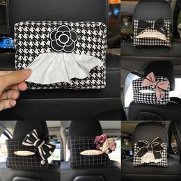 Caja de pañuelos de coche con lazo para mujer, reposacabezas de asiento de coche, soporte colgante de torre de papel, organizador, accesorios de Interior de coche con estilo, 2024