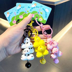 2024 Mignon Dessin Animé Empilage Animal Belle Panda Cochon Poulet Porte-clés Couple PVC Étudiant Sac Pendentif Porte-clés Pour Fille Cadeau De Fête D'anniversaire