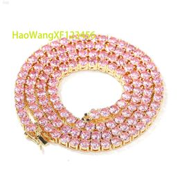 2024 Lindos jóvenes Menores de lujo Diamantes Totalmente helado 4 mm Color de color cravas Colorido Camisque de cadena de tenis Pink Cz Cz Czlace