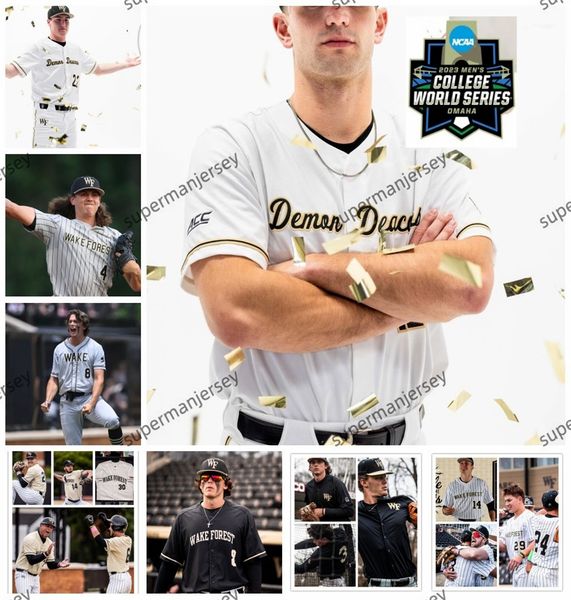 2024 CWS Demonio Demonio Demonio Deacons Béisbol Jersey Gavin Sheets 43 Griffin Roberts 4 Stuart Fairchild 23 Josh Hartle Jerseys de bosque de estela costados AAA AAA