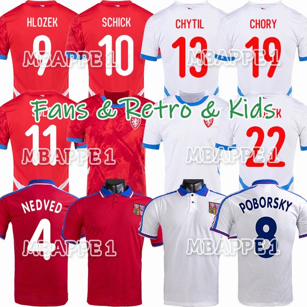 2024 Jerseys de football de la République tchèque 1996 NEDVED Novotny Poborsky Chytil Home Away Retro Football Shirt Schick Hlozek Soucek Sadilek Lingr Mens Kid Kit Kit Kit