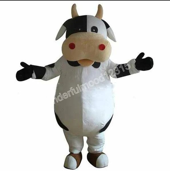 2024 Costumes de mascotte de vache à lait de bovins laitiers Carnaval Cadeaux d'Halloween Unisexe Adultes Jeux de fantaisie Tenue de vacances Costume de publicité en plein air