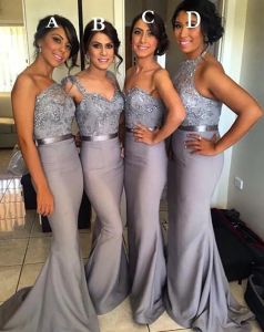 2024 Vestidos de dama de honor de sirena gris oscuro con cuentas brillantes Top Country Maid of Honor Vestidos de invitados de boda Vestido de fiesta de graduación formal