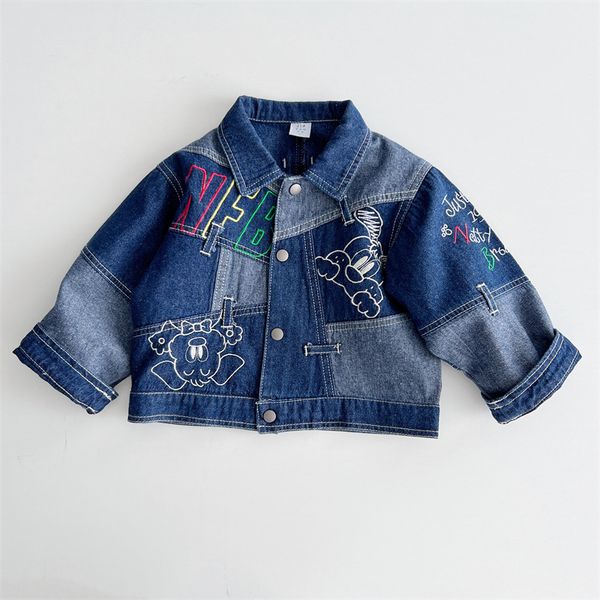 2024 DD Enfants dessin animé lettre broderie veste en jean INS garçons filles patchwork cowboy vêtements d'extérieur mode revers à manches longues vêtements décontractés Z3976 meilleure qualité