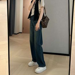 2024 Decoreerde beenvorm zachte slanke rechte poot jeans dames smalle versie wijd been broek