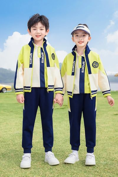 2024 Design Children Clothes School Uniform Suit Kindergarten Kids Sports Wear Set Track Cost For Boys Girls 240328