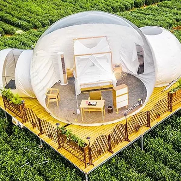 2024 Design Bubble Dome Tent de conception Poule Tent Double Chammes Hôtel Clear Igloo House For Outdoor Camping