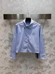 Camisas con estampado de rayas y solapa para mujer, blusa holgada informal de manga larga con un solo pecho, diseño 2024
