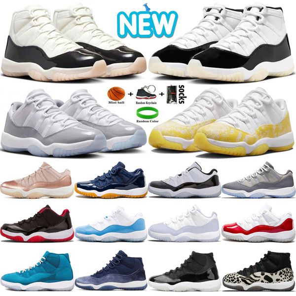 2024 Designer 11 Chaussures de basket-ball Hommes Femmes 11s Gratitude Napolitain Ciment Gris Rose Jaune Serpent Université Bleu Cerise Dolphins Hommes Entraîneur Sport Baskets