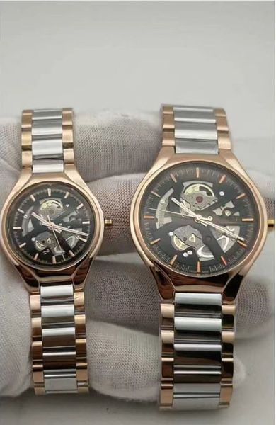 2024 Designer 39mm 29mm Forsining Couple Montres Pour Hommes Femmes Main Vent Or Noir Squelette Paire Amoureux Cadeau Montres-Bracelets Montre À Quartz Piles