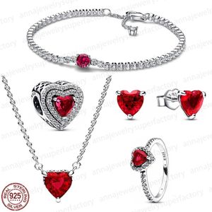 2024 Designer 925 Sterling Silver Charms Bracelets Bijoux Ensemble de cinq pièces de Blink Red Heart Series Bracelet Collier Bague Fit Pandoras Luxe Cadeau de la Saint-Valentin