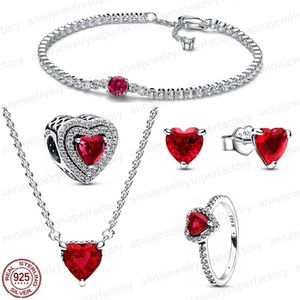 2024 Designer 925 sterling zilveren bedels armbanden sieraden vijfdelige set Blink rood hart serie armband ketting ring fit pandoras luxe Valentijnsdag cadeau