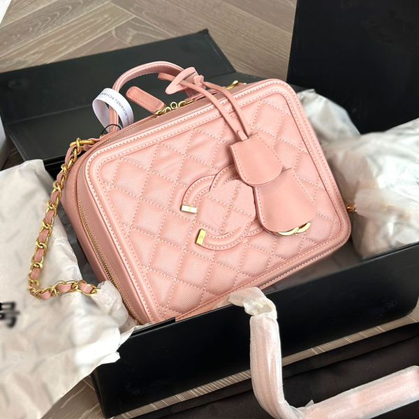 2024 Bolsa de diseñador La caja Bolsa de maquillaje Tela de caviar Se puede hacer un hombro Crossbody Súper versátil Bolsa de cadena de ocio Tamaño 25 cm Paquete completo