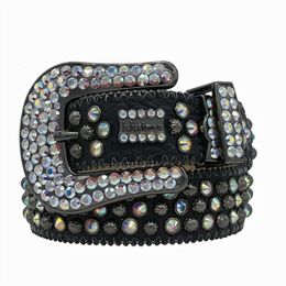 2024 Designer Bb Simon Hommes Femmes Strass Ceinture Western Cowgirl Cowboy Vintage Bling Cristal Diamant Ceinture En Cuir Clouté pour Jean Pantalon supermsss