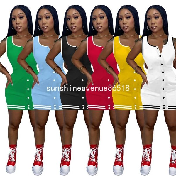 2024 Designer Robe moulante Été Femmes Sans manches Baseball Uniforme Robes Casual Sans manches Skinny Mini Robe Night Club Party Wear Streetwear