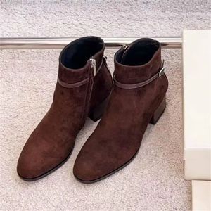 Botas de diseñador de lujo para mujer, zapatos de punta redonda de cuero genuino, tacones altos sexys con cremallera, decoración, Botas SR, 2024