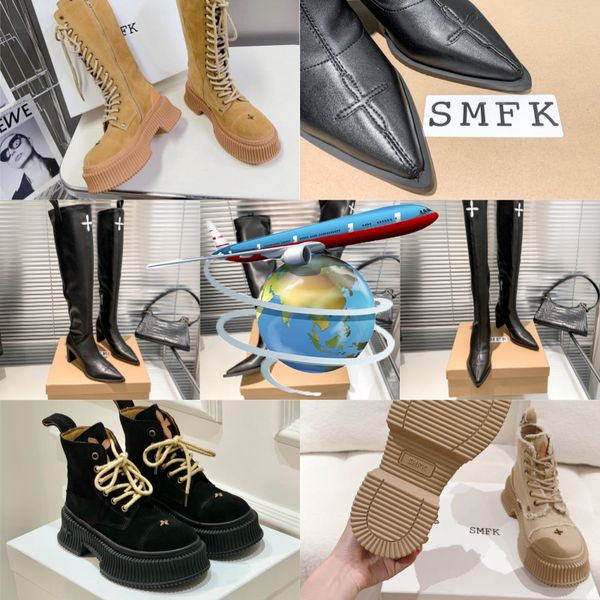 2024 Botas de diseñador Popular Women Women Short Booties Shle Boot de tobillo Luxury Soles Fiesta de la mujer Talón grueso Tamaño 35-40 SMFK GAI NEGRO Envío gratis