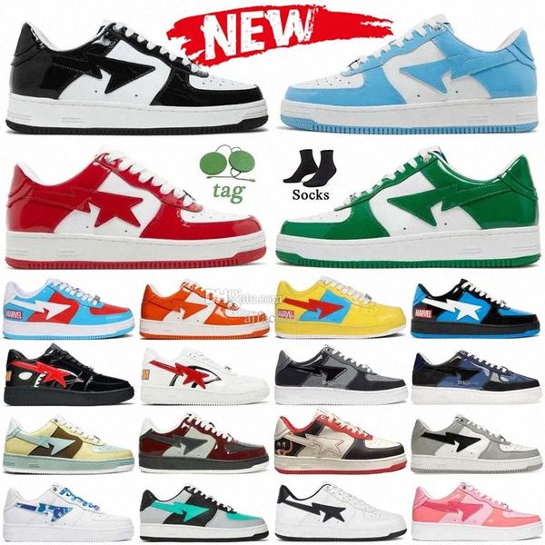 2024 Designer Casual Chaussures Shark Faible Cuir Verni Rouge Bleu Noir Blanc Rose Camouflage Skateboarding Jogging Hommes Femmes Sports Baskets Entraîneur avec N8Ue #