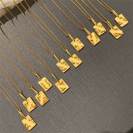 2024 Diseñador CELI Collares pendientes para mujer 18k chapado en oro Adecuado Europa y América 12 Constelación Placa Collar cuadrado Regalo de joyería