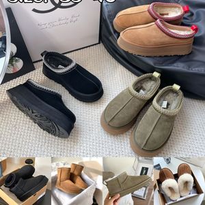 2024 Diseñador Clásico Ultra Mini Botas Botas de nieve Plataforma Mujeres Hombres Zapatilla de piel Piel de oveja Felpa Tazz Castaño Arena Mostaza Semilla Beige Australiano Invierno Tobillo Zapato