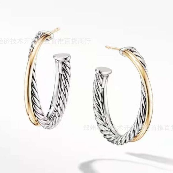 2024 Designer David Yuman Bijoux Bracelet Xx 925 Boucles d'oreilles circulaires en fil torsadé bicolore en argent sterling