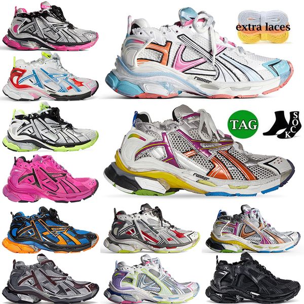 2024 Chaussures habillées de créateurs Balengiagas Coureurs de piste 7.0 7.5 hommes Femmes multicolores noir blanc bleu orange fuchsia rose rose mens mousse de chaussures de chaussures