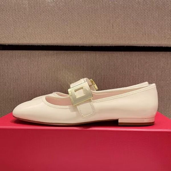 2024 Designer En Cuir Véritable Chaussures Pour Femmes En Cuir Véritable Ballet De Luxe Appartements Bout Carré Cristal Plat RV