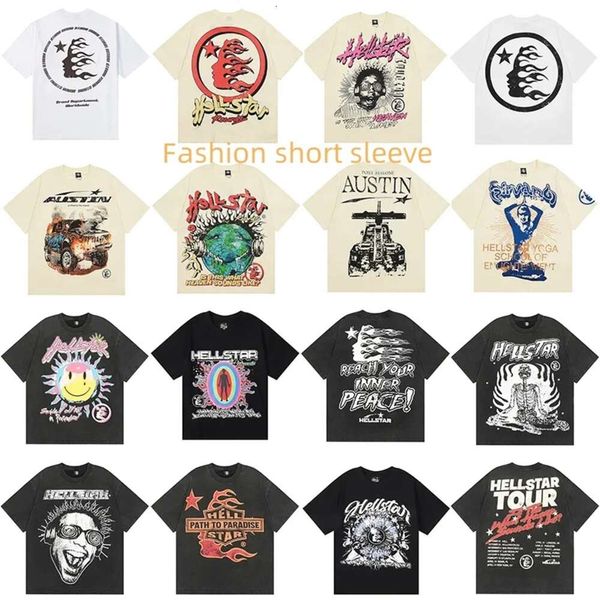 2024 Designer Hellstar Mens T-shirt Hommes Plus Tees Rappeur Wash Heavy Craft Unisexe À Manches Courtes T-shirts Tops High Street Rétro Femmes T-shirt US S-XL Vendre comme des petits pains chauds