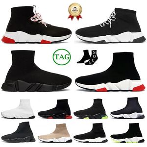 2024 Diseñador calcetines de punto alto zapatos paris hombres mujeres beige triper s negro blanco rosa claro suela con cordones graffiti velocidades zapatillas tenis jogging zapatillas de deporte