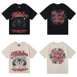 2024 Diseñador High Street Fashion Hellstar Creative Fun Staring Eye Print Doble hilo Pure Cotton Casual Camiseta de manga corta para hombres y mujeres