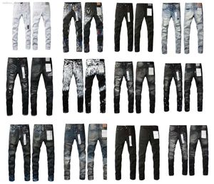 2024 designer jeans voor heren Broeken paarse jeans Paarse broeken Pas trends aan Distressed Black Ripped Biker Slim Fit Mans Stacked Jeans Heren Baggy Jeans Gatenbroek