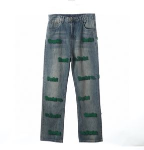 2024 Designer jeans hommes vêtements longueur droite pantalon en denim designer à travers un pantalon large montrer mince décontracté droit vert brosse à dents broderie impression