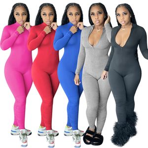 2024 Designer Jumpsuits Women Fall Winter bodycon Rompert Solid Jumpsuits Long Sleeve One Piece Outfits Skinny Overall Leggings Casual Streetwear Clothing 8454