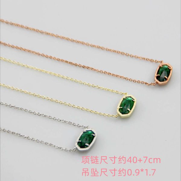 2024 Diseñador Kendras Scotts Neclace Joyería Instagram Simple Oval Transparente Verde Oscuro Piedra Colgante Collar Corto Collar Cadena Collar Cadena